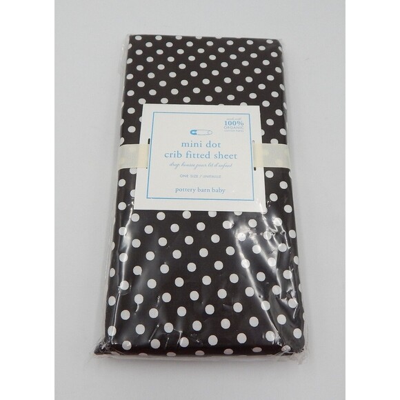 Pottery Barn Kids Brown White Polka Dot Crib Fitted Sheet Organic Cotton - Picture 1 of 5